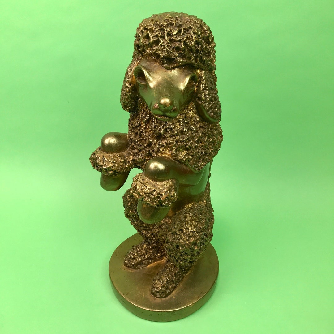 RARE Large Vintage Mid Century Reglor Poodle Statue Bronze Chalkware