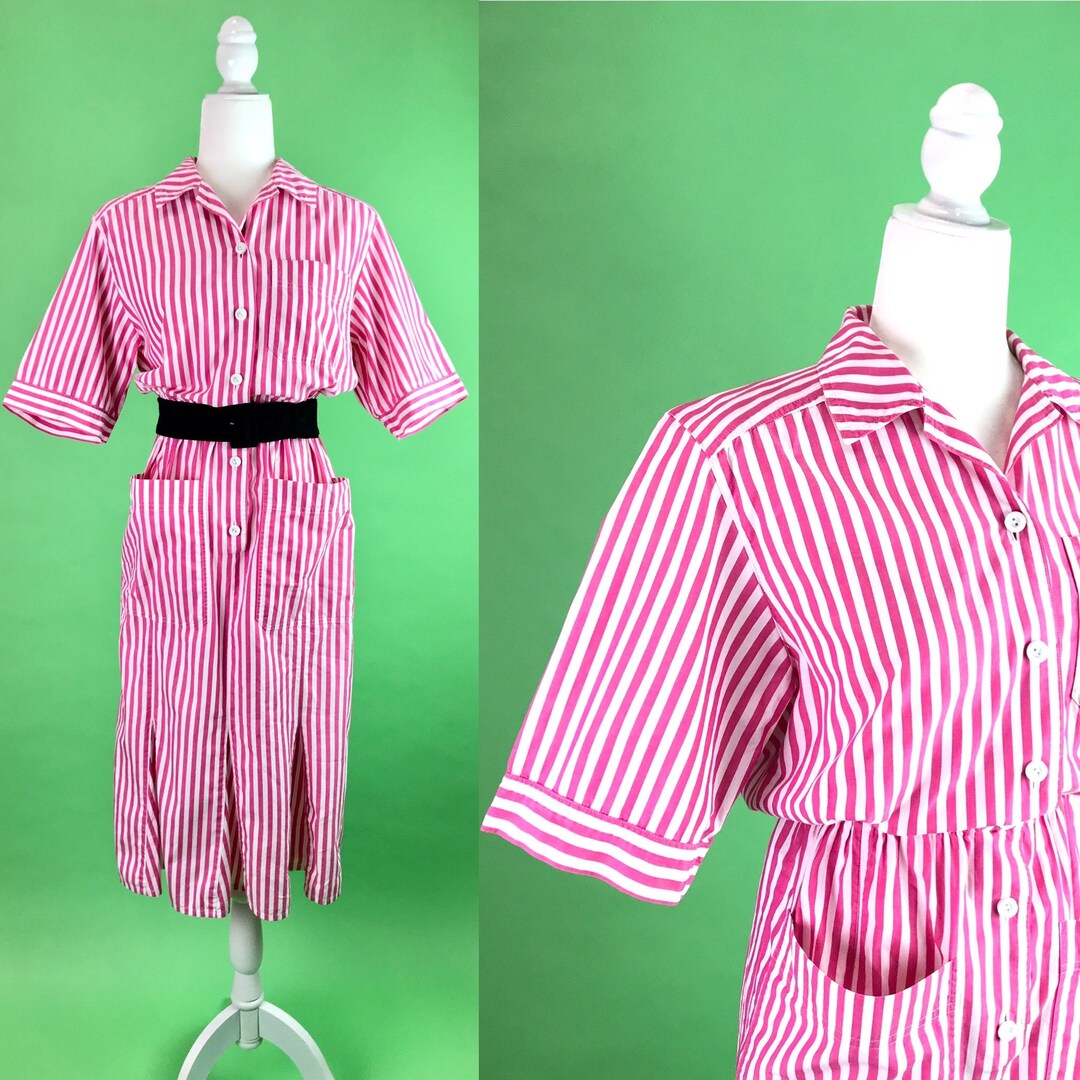 Vintage pink and white striped mini dress/ tank top