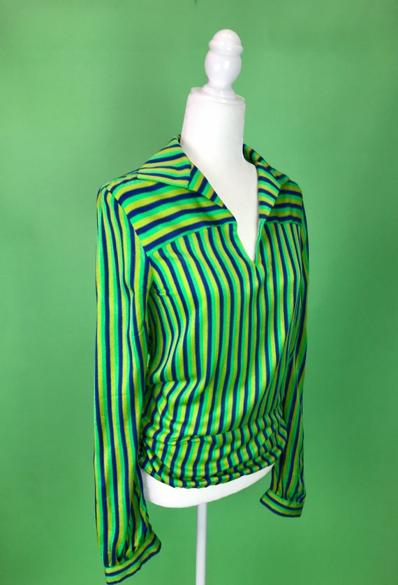 Vintage 60s/70s Blue and Green Striped Knit Hippi… - image 2