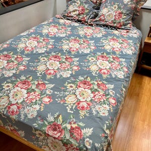 Vintage Ralph Lauren Kimberly King Duvet Cover and Euro Shams - Roses on Chambray Cottagecore Country Farmhouse Shabby Chic English Floral