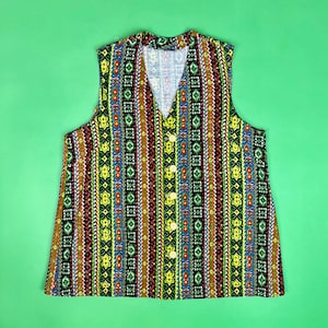 Vintage Southwestern Geometric Striped Denim Vest - Size Large | Vintage Westernwear Vest | Funky Patterned Vest | Power Clashing Style