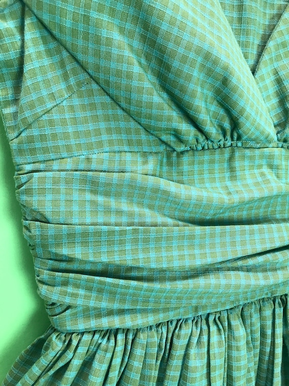 Vintage 50s Green and Blue Gingham Fit and Flare … - image 5