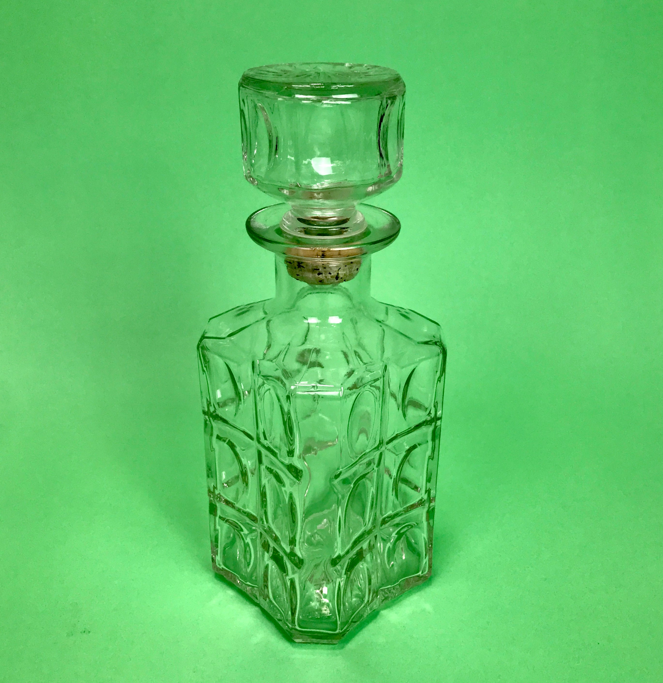 Vintage Glass Thumbprint Decanter | Vintage Whiskey Decanter | Scotch Decanter | Mid Century Modern Barware | Hollywood Regency Barware