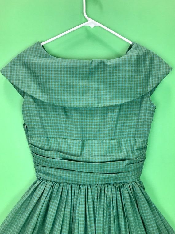 Vintage 50s Green and Blue Gingham Fit and Flare … - image 8