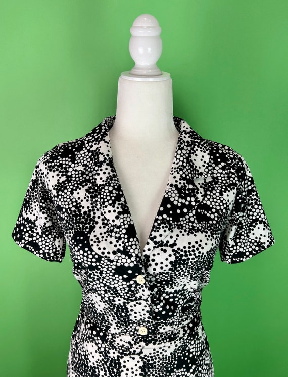 Vintage 70s Black and White Polka Dot Collared Dr… - image 2