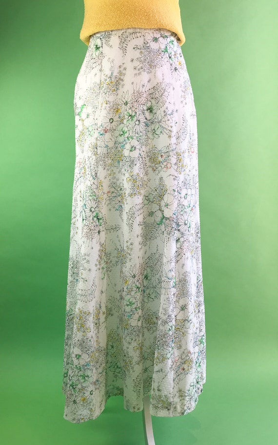 Vintage Watercolor Floral Print Swiss Dot Maxi Sk… - image 2