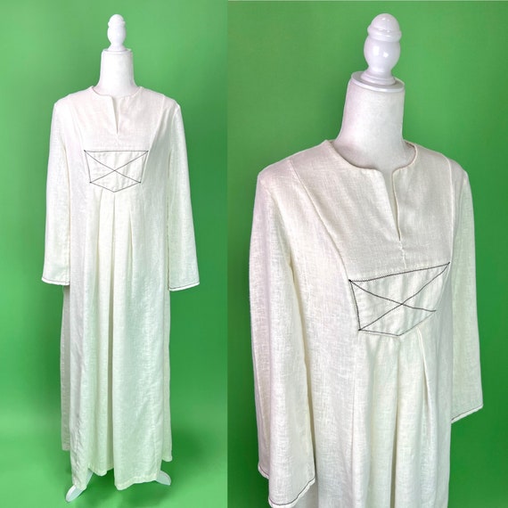 Vintage 70s Sheer Cotton Boho Hippie Cult Dress -… - image 1
