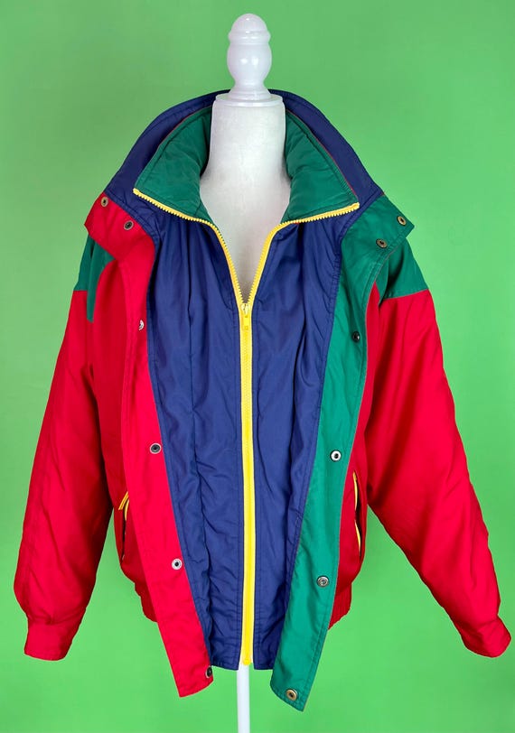 Vintage 80s 90s Oversized Primary Colors Colorblock Down Jacket