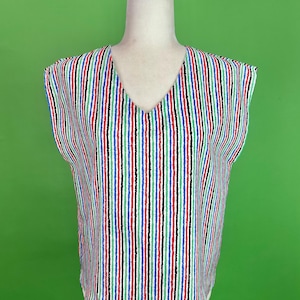 Vintage 70s Multicolor Striped Blouse - Size Medium | 1970s Career Wear Secretary Blouse | Rainbow Striped Summer Top