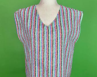 Vintage 70s Colorful Striped Sleeveless Blouse - Size Medium