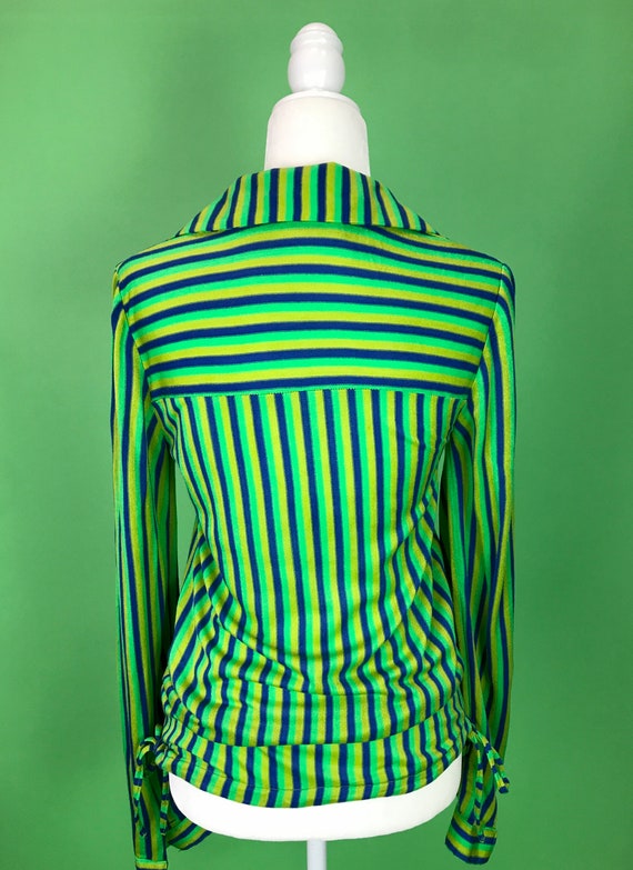 Vintage 60s/70s Blue and Green Striped Knit Hippi… - image 4