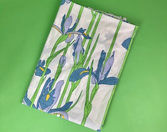 Vintage Blue Iris Flat Sheet - Twin Size | Vintage Martex Iris Sheet | Vintage Floral Sheet | Vintage Floral Bedding | Spring Bedding