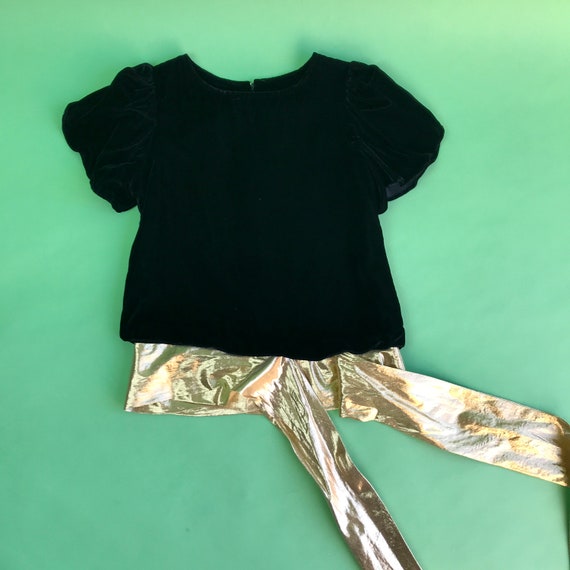 Vintage 80s Girls' Black Velvet Blouse with Gold … - image 3