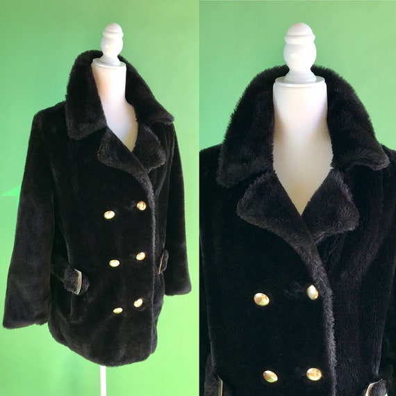 Vintage Dark Chocolate Brown Faux Fur Coat - Size… - image 1