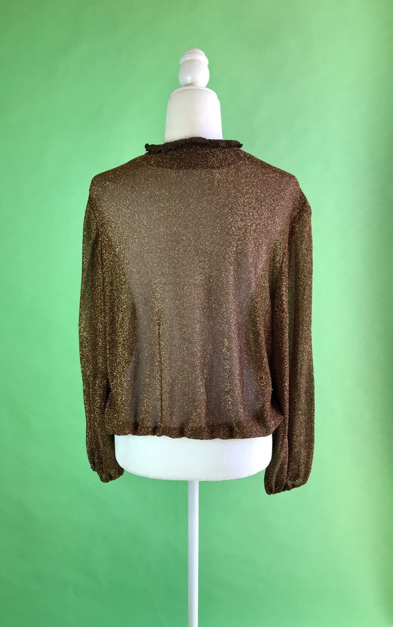 Vintage 70s/80s Metallic Bronze Sheer Blouse with… - image 4