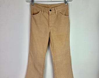 70s Vintage Corduroy Flare Pants, Rust Orange High Waist Trousers