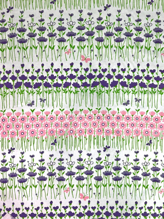 Vintage Thibaut Wiese Pink Lila Flower Power Stoff Meterware