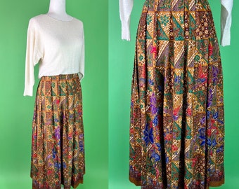 Deadstock Vintage 80s Liz Claiborne Batik Pleated Skirt - Size Medium | Vintage 80s Spring Skirt | Brown Batik Skirt | Vintage Liz Claiborne