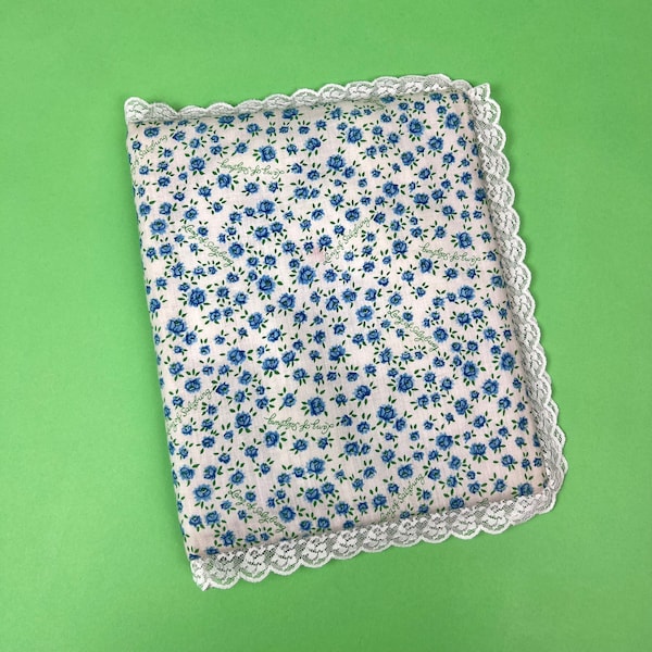 Vintage 80s Lanz Blue Floral Fabric Album with Lace Trim | 80s Lacy Quilted Padded Album | 80s Photo Album Scrapbook Baby Book Wedding Album