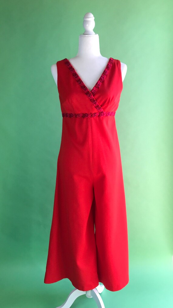 Vintage 70s Red Wide Leg Jumpsuit - Size Small | … - image 1