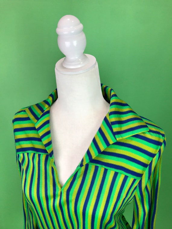 Vintage 60s/70s Blue and Green Striped Knit Hippi… - image 3