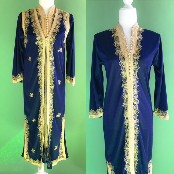 Vintage 70s Moroccan Caftan and Vest - Size Small/
