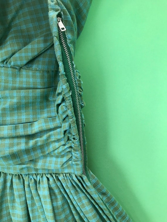 Vintage 50s Green and Blue Gingham Fit and Flare … - image 6