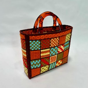 Vintage 70s Kitsch Patchwork Needlepoint Plastic Canvas Purse Handbag
