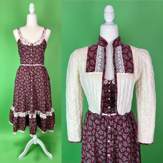 Vintage Gunne Sax Calico Dress and Quilted Jacket… - image 1