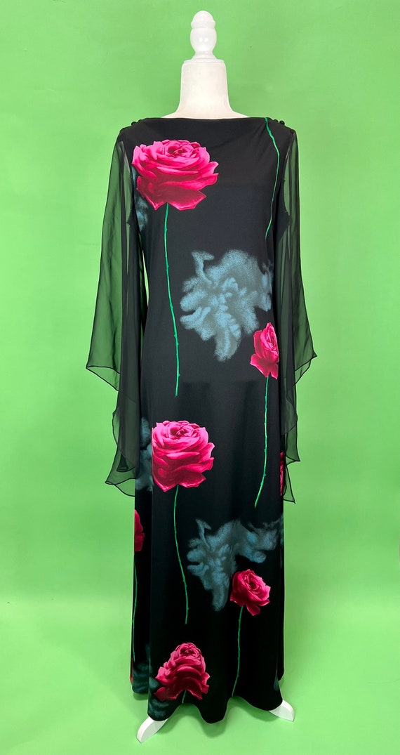 rose print black dress Black Rose Printed Wrap Dress main image 0