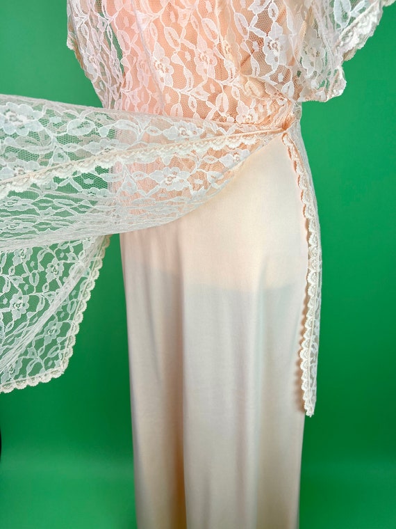 Vintage 70s Peach Lace Goddess Dress - Size Small… - image 6