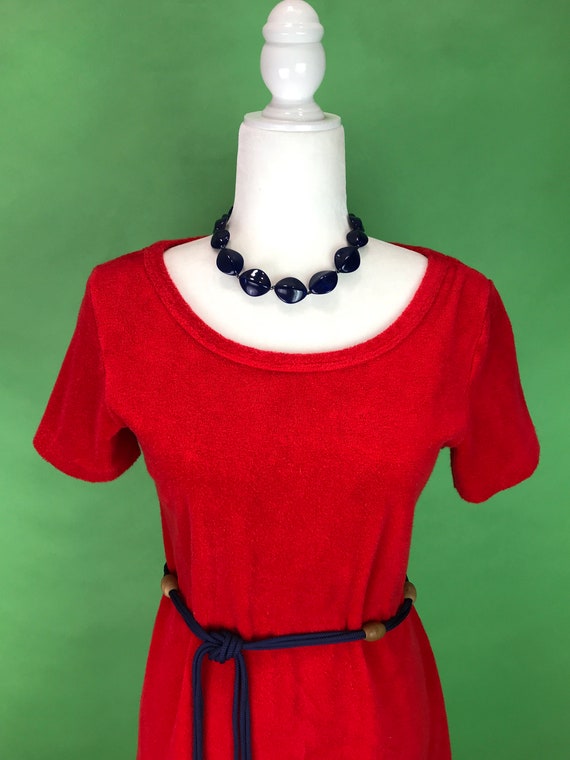 Vintage 70s/80s Red Terrycloth Dress - Size M/L |… - image 3