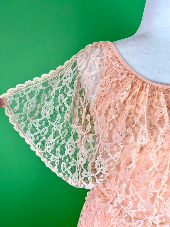 Vintage 70s Peach Lace Goddess Dress - Size Small… - image 5