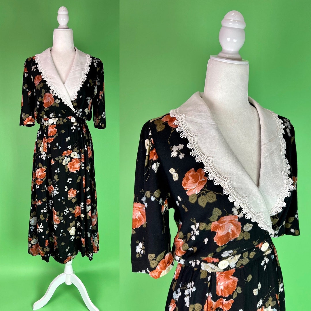 Vintage Lace Collar Grand Millennial Granny Dress SZ 8