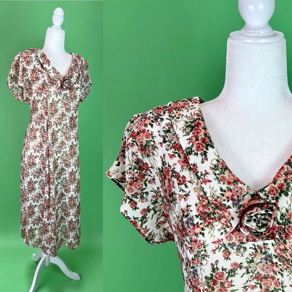 Vintage 90s Sheer Ivory Floral Dress - Size Small | Romantic Floral Dress | 90s Grunge Dress | Vintage Granny Dress | Whimsygoth Cottagecore