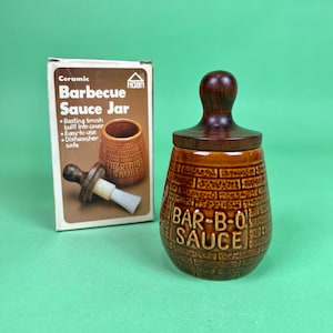 Vintage Ceramic BBQ Barbecue Sauce Jar with Basting Brush - New in Original Box | Country Barbecue Decor | Gift for Cook Housewarming Gift