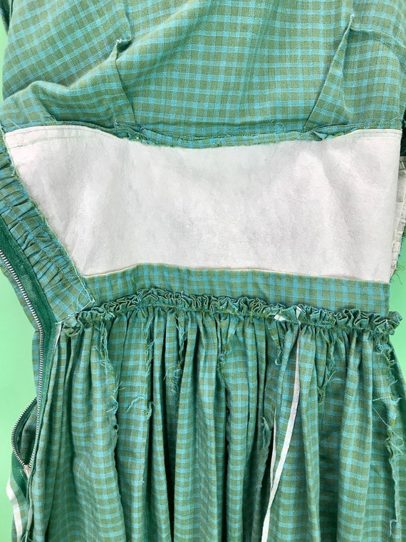 Vintage 50s Green and Blue Gingham Fit and Flare … - image 9