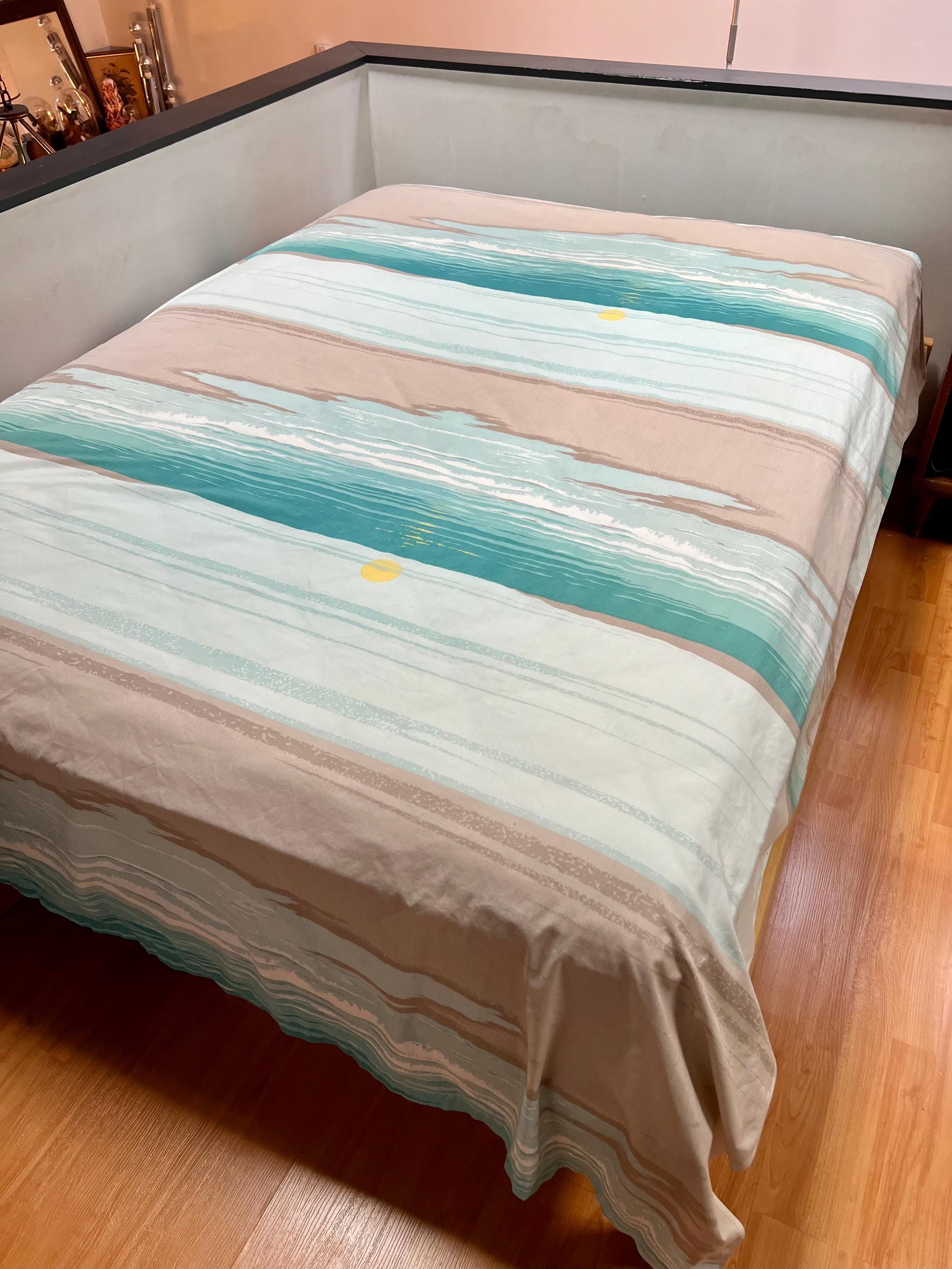 Rare Vintage 70s Beach Sunset Landscape Sheet Set -Twin Size | Ocean Horizon Sheet Sunset Bedding Beach House Surfer Decor Hippie Bedding