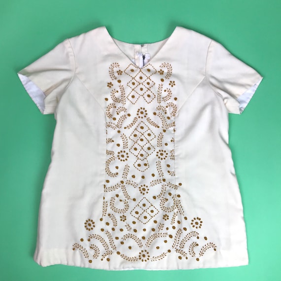 Vintage Boho Neutral Earth Tone Embroidered Blouse