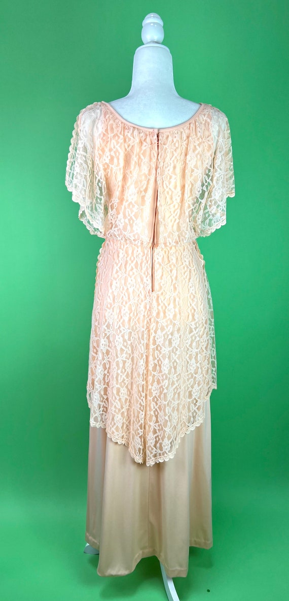 Vintage 70s Peach Lace Goddess Dress - Size Small… - image 8