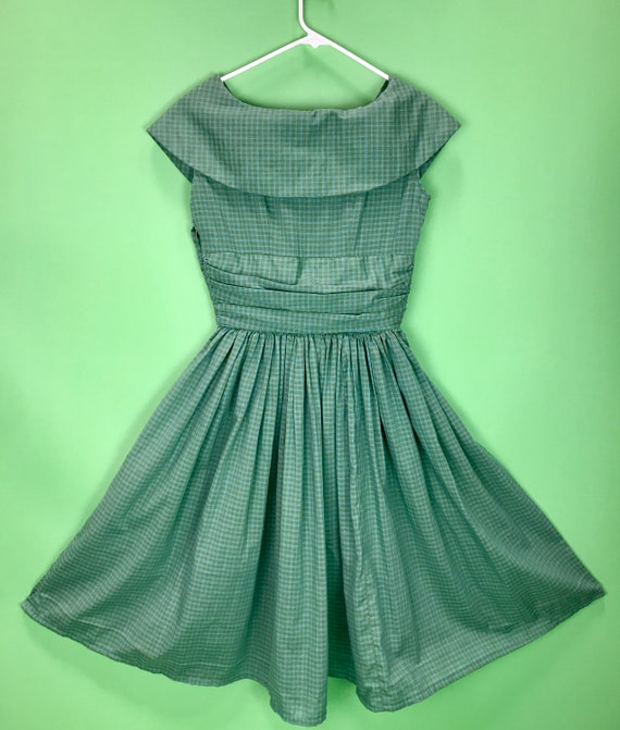 Vintage 50s Green and Blue Gingham Fit and Flare … - image 7