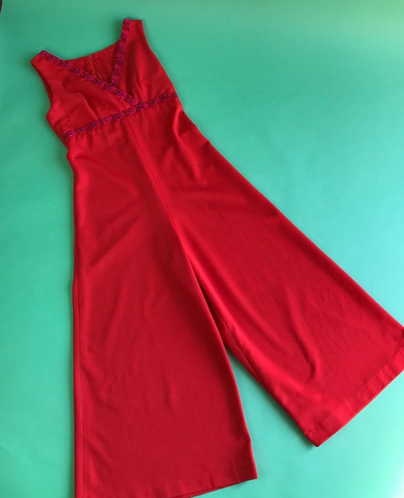 Vintage 70s Red Wide Leg Jumpsuit - Size Small | … - image 9