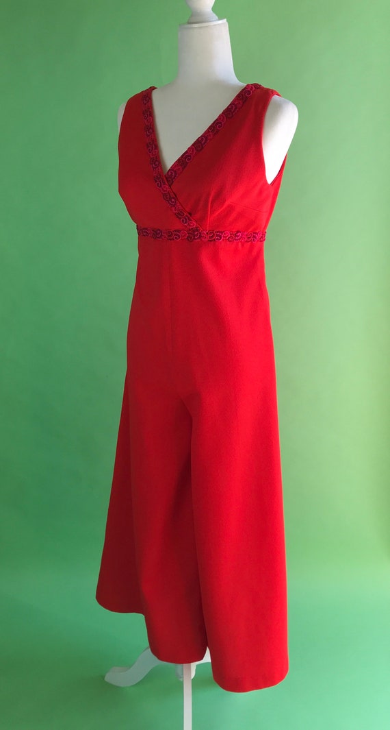 Vintage 70s Red Wide Leg Jumpsuit - Size Small | … - image 7