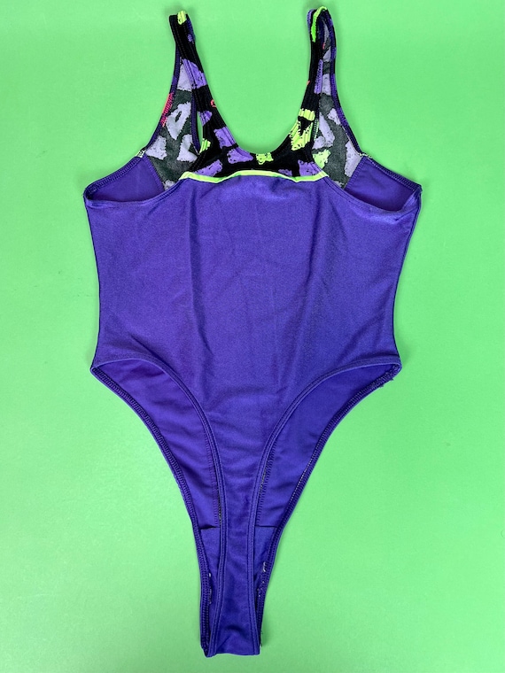 Vintage 80s High Cut Thong Swimsuit Bodysuit Leotard Gem