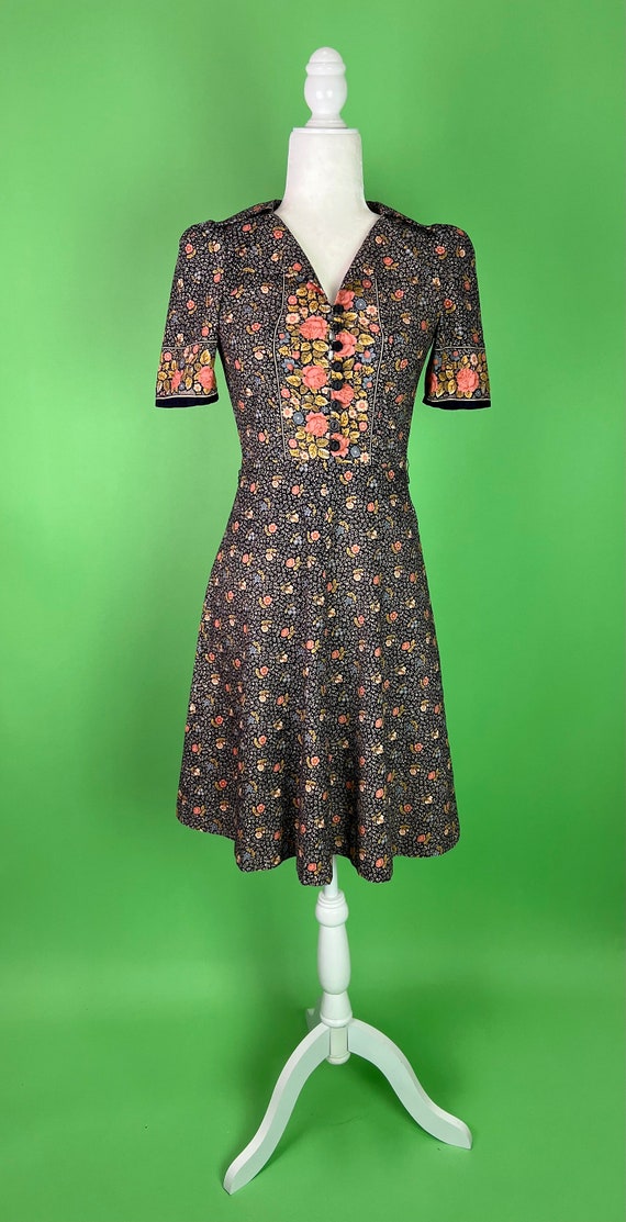 Vintage Dark Calico Prairie Dress - Size XXS | Gu… - image 2