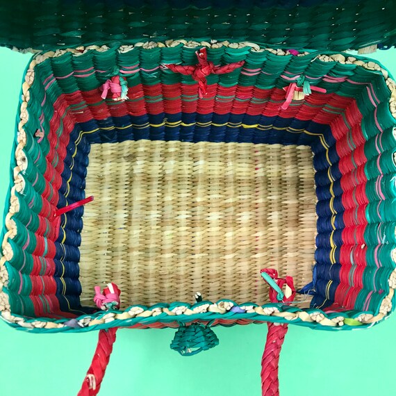 Vintage Green Pink Blue Woven Straw Basket Purse … - image 6