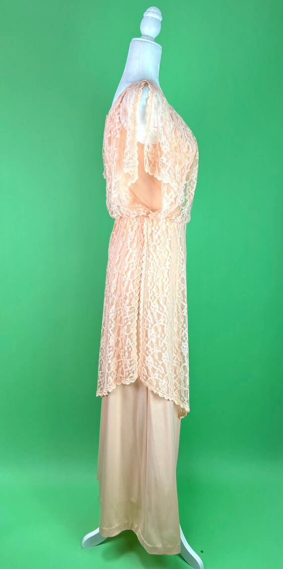 Vintage 70s Peach Lace Goddess Dress - Size Small… - image 7