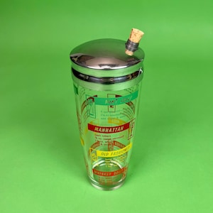 Grande shaker per cocktail vintage di metà secolo con ricette di drink / Articoli da bar moderni di metà secolo, regalo per feste, regalo di inaugurazione della casa, regalo per hostess