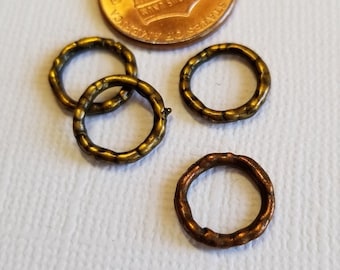 4pc Textured Links, Connector Rings 12mm Antique Bronze, Antique Copper - RG502