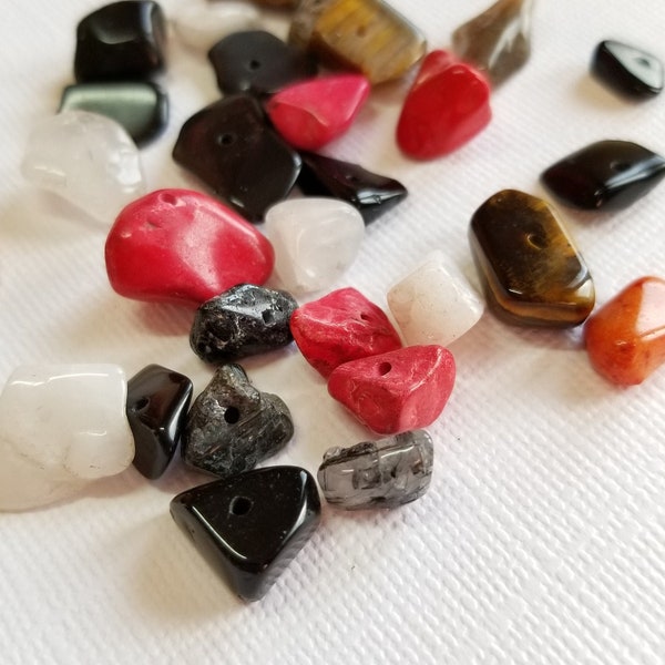 Stone Chip Nugget Beads, Assorted Mixed Bag Polished Stone Beads 28pc - BD448